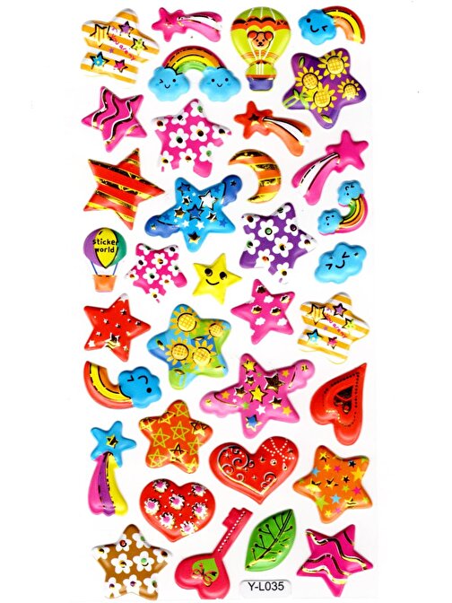 Sticker Kabartmalı Stiker Defter, Planlayıcı Etiket (limyl-035)-17x9cm- Desenli Yıldızlar