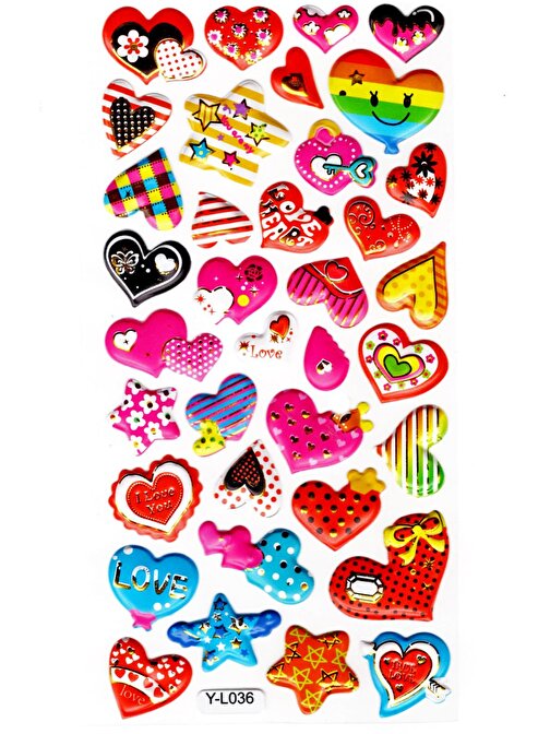 Sticker Kabartmalı Stiker Defter, Planlayıcı Etiket (limyl-036)-17x9cm- Desenli Kalp Yıldız