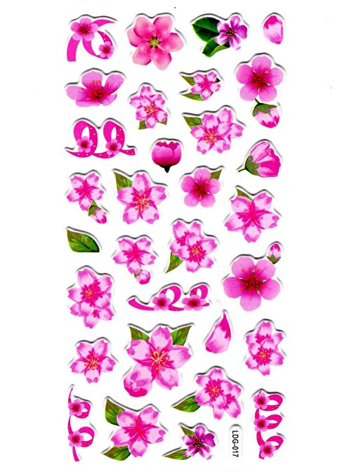 Sticker Kabartmalı Stiker Defter, Planlayıcı Etiket (Ldg017)-17x9 cm - Pembe Çiçekler