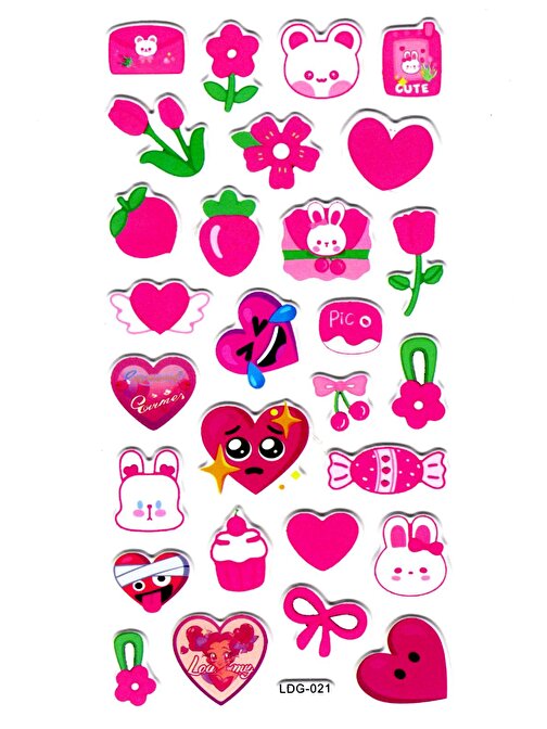 Sticker Kabartmalı Stiker Defter, Planlayıcı Etiket (Ldg021)-17x9 cm- Kalp Tavşan