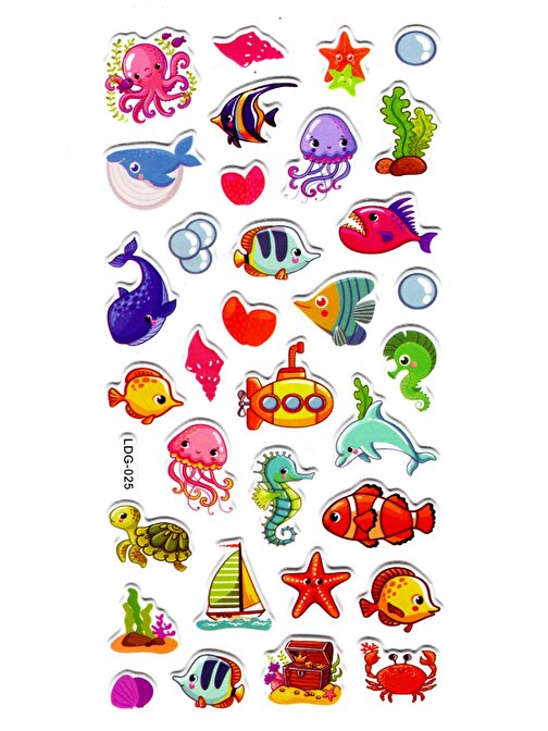 Sticker Kabartmalı Stiker Defter, Planlayıcı Etiket (Ldg025)-17x9 cm- Deniz Balık
