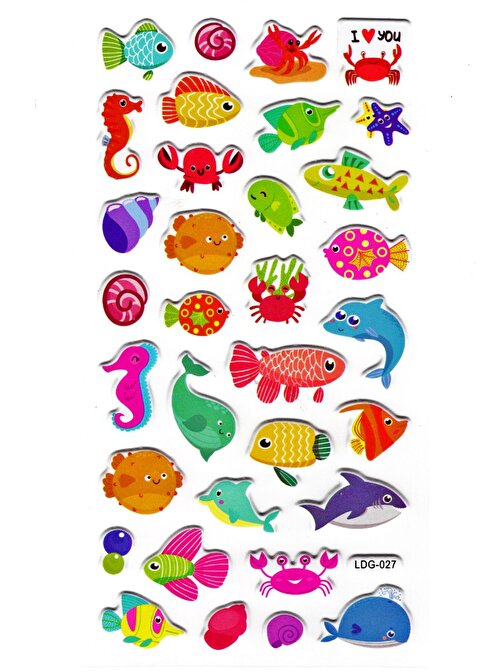 Sticker Kabartmalı Stiker Defter, Planlayıcı Etiket (Ldg027)-17x9 cm- Balıklar