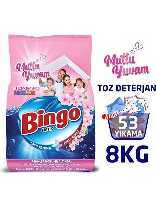Bingo Matik 8 kg Mutlu Yuvam Renkliler ve Beyazlar Toz Çamaşır Deterjanı
