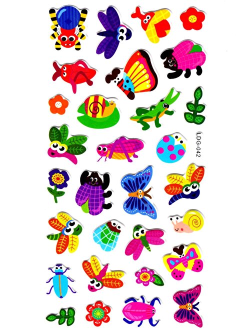 Sticker Kabartmalı Stiker Defter, Planlayıcı Etiket (Ldg042)-17x9 cm- Renkli Böcekler