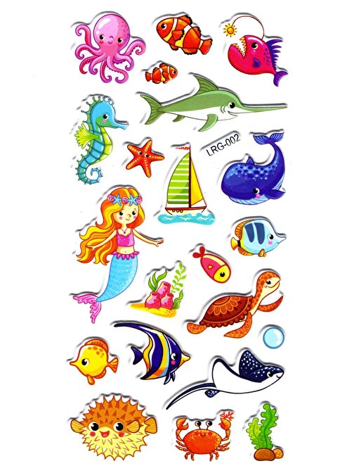 Sticker Kabartmalı Stiker Defter Planlayıcı Etiket (Lrg002)-17x9 cm- Denizkızı Balık