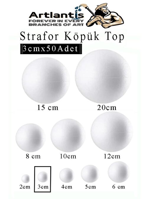 Strafor Köpük Top 3 cm 50 Adet Köpük Top Küre Toplar Yuvarlak Strafor Köpük Top Okul Deney Hobi Sanat