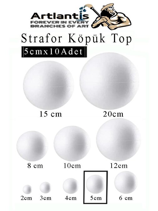 Strafor Köpük Top 5 cm 10 Adet Köpük Top Küre Toplar Yuvarlak Strafor Köpük Top Okul Deney Hobi Sanat