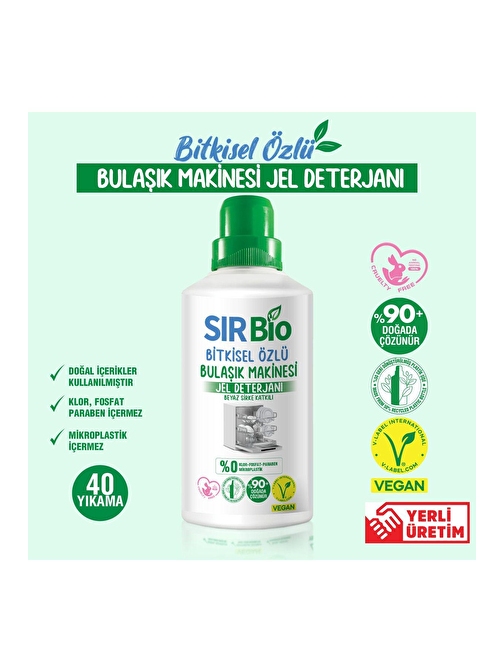 Sır Bio Bitkisel Özlü Bulaşık Makinası Deterjanı 40 Yıkama 1000 ML