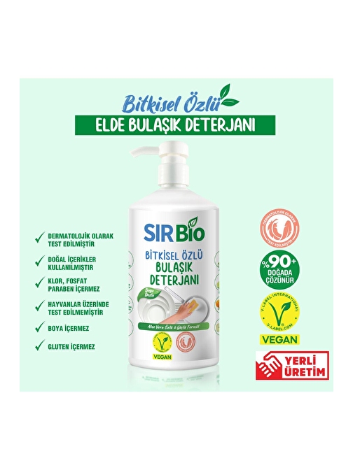 Sır Bio Bitkisel Özlü Elde Bulaşık Deterjanı Pompalı 1000 ML