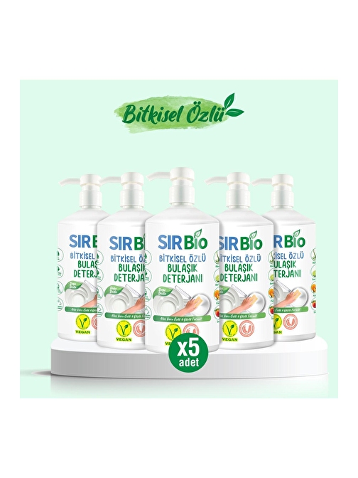 Sır Bio Bitkisel Özlü Elde Bulaşık Deterjanı Pompalı 5 x 1000 ML