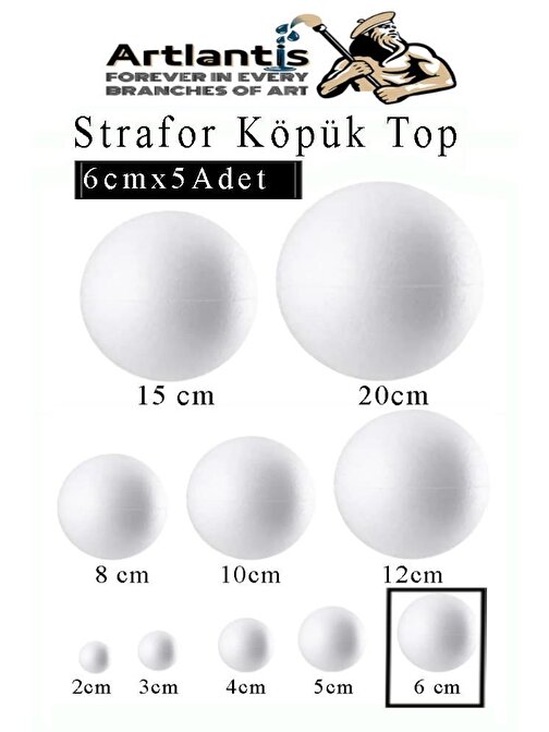 Strafor Köpük Top 6 cm 5 Adet Köpük Top Küre Toplar Yuvarlak Strafor Köpük Top Okul Deney Hobi Sanat