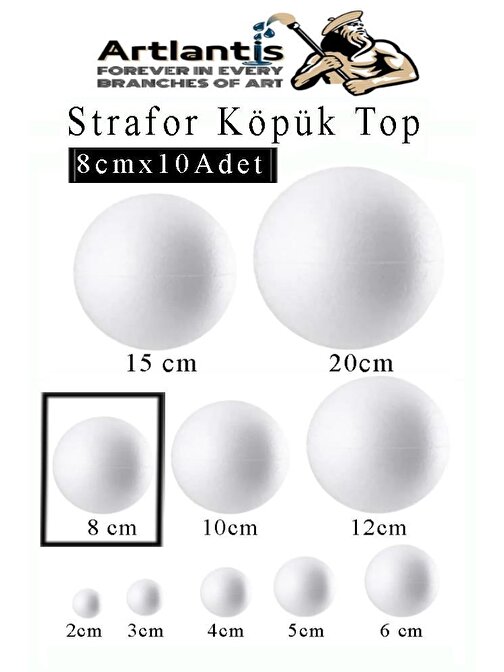 Strafor Köpük Top 8 cm 10 Adet Köpük Top Küre Toplar Yuvarlak Strafor Köpük Top Okul Deney Hobi Sanat