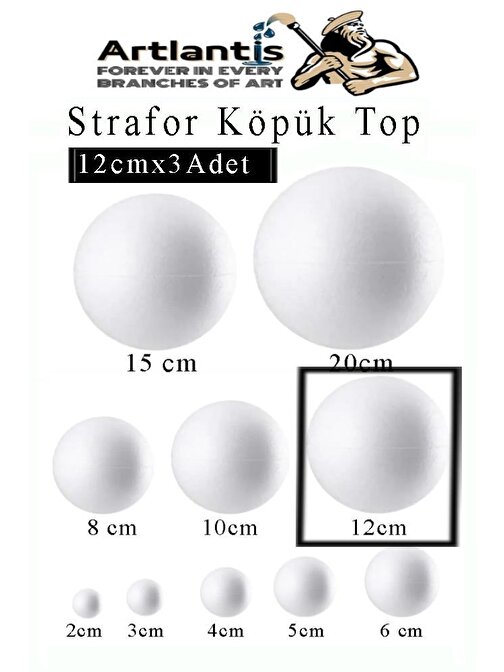 Strafor Köpük Top 12 cm 3 Adet Köpük Top Küre Toplar Yuvarlak Strafor Köpük Top Okul Deney Hobi Sanat