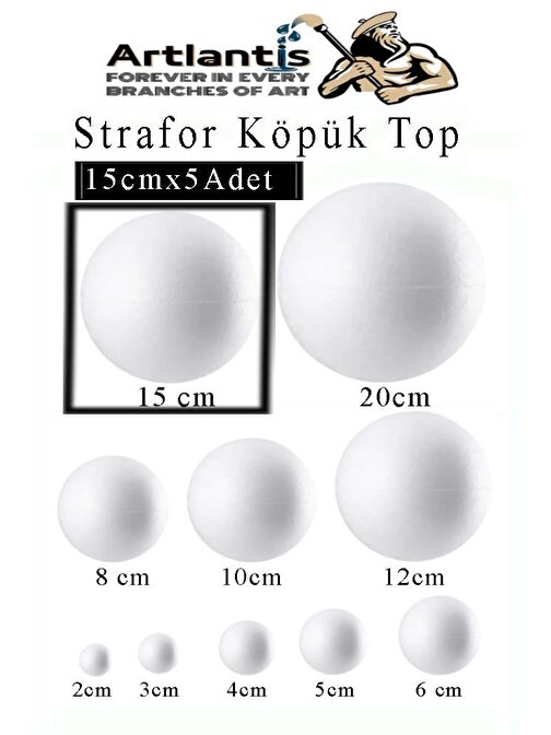 Strafor Köpük Top 15 cm 5 Adet Köpük Top Küre Toplar Yuvarlak Strafor Köpük Top Okul Deney Hobi Sanat