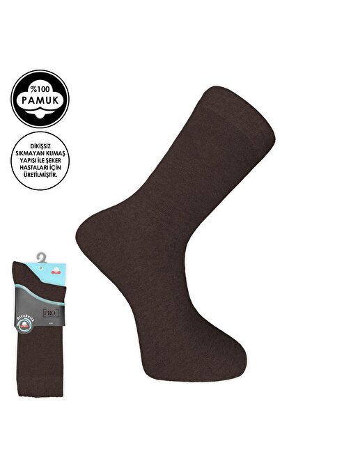 Pro Çorap Şeker (Diyabetik) Sıkmayan Pamuk Erkek Çorabı Kahve (16408-R2)