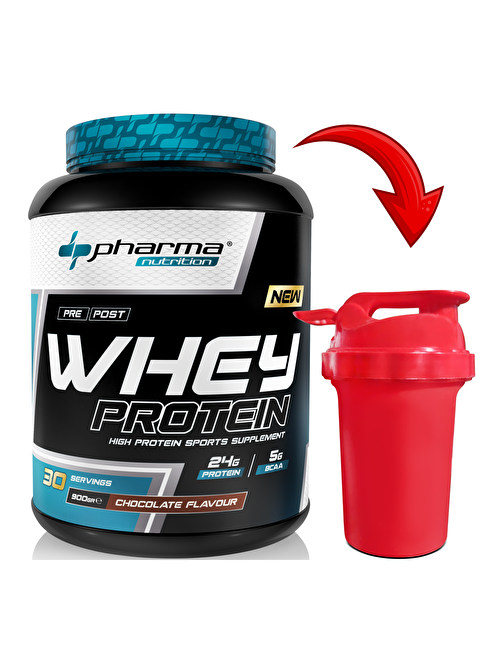 Pharma Nutrition Whey Protein 900 gr Çikolata Aromalı Protein Tozu 24 gram Protein 30 Servis Shaker Hediye