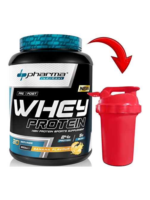 Pharma Nutrition Whey Protein 900 gr Muz Aromalı Protein Tozu 24 gram Protein 30 Servis Shaker Hediye