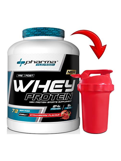 Pharma Nutrition Whey Protein 2196 gr Çilek Aromalı Protein Tozu 24 gram Protein 72 Servis Shaker Hediye