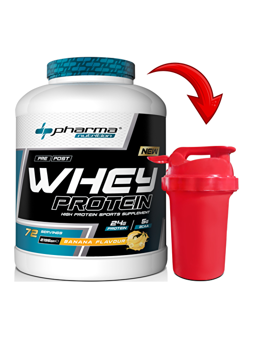 Pharma Nutrition Whey Protein 2196 gr Muz Aromalı Protein Tozu 24 gram Protein 72 Servis Shaker Hediye