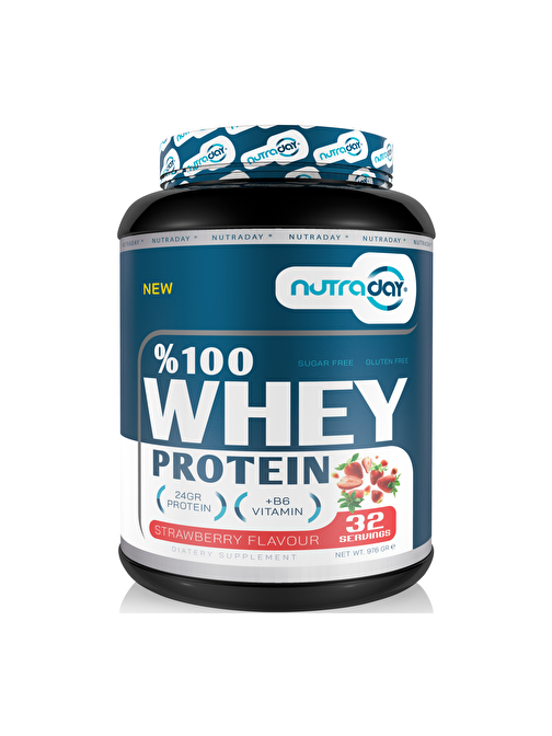 Nutraday Whey Protein 976 gr Çilek Aromalı Protein Tozu 24 gram Protein 32 Servis 