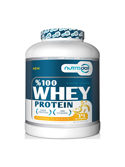 Nutraday Whey Protein 2257 gr Muz Aromalı Protein Tozu 24 gram Protein 74 Servis 
