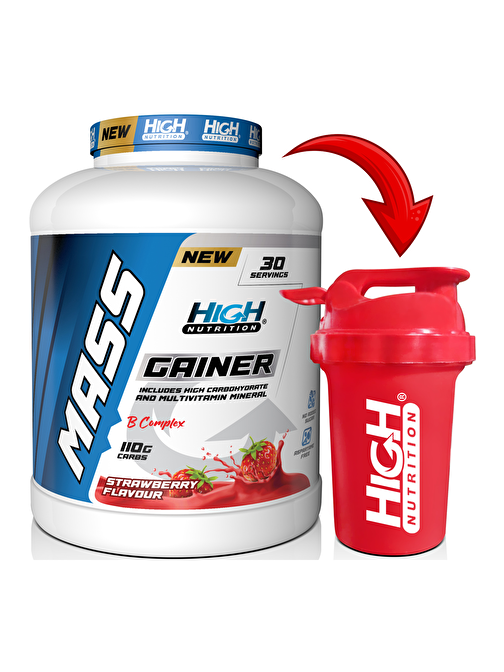 High Nutrition Mass Gainer 3600 Gr Çilek Aromalı Kilo Almaya Yardımcı Hacim Kütle Kas Karbonhidrat Tozu Shaker Hediyeli