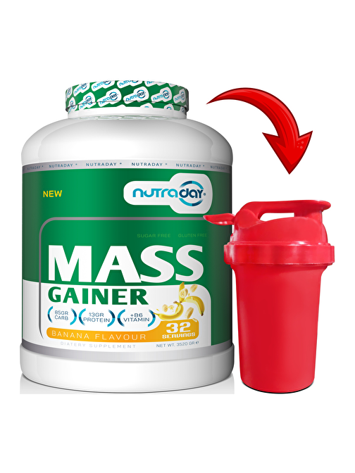 Nutraday Mass Gainer 3520 Gr Muz Aromalı Kilo Almaya Yardımcı Hacim Kütle Kas Karbonhidrat Tozu Shaker Hediyeli