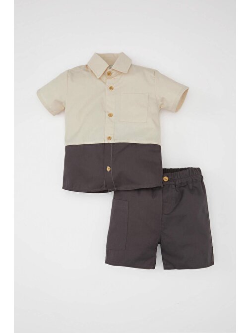 Erkek Bebek Poplin Kısa Kollu Gömlek Şort 2li Takım C3431A524SM