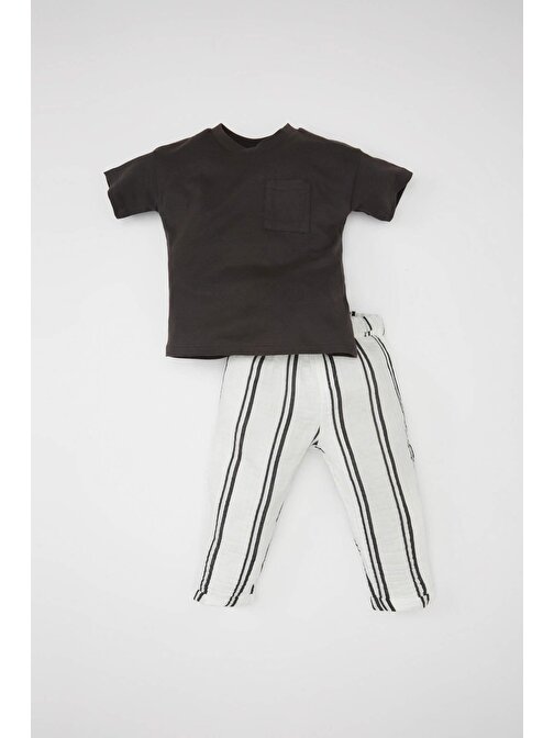 Erkek Bebek Kısa Kollu Tişört Çizgili Pantolon 2li Takım C3418A524SM