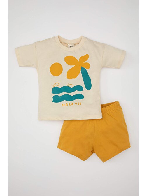 Erkek Bebek Palmiye Desenli Kısa Kollu Tişört Şort 2li Takım C6105A524SM