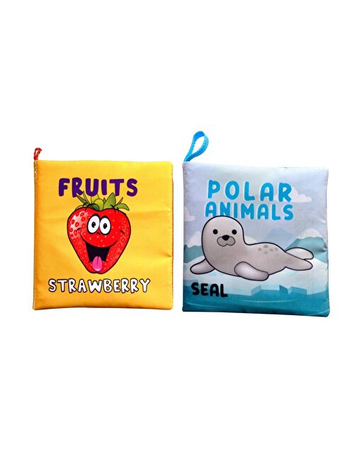 2 Kitap Tox İngilizce Meyveler ve Kutup Hayvanları Kumaş Sessiz Kitap E126 E125 - Bez Kitap , Eğitici Oyuncak