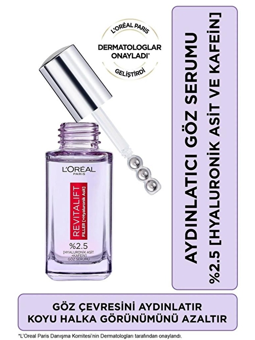 Loreal Paris Revitalift Filler Göz Çevresini Aydınlatıcı, Koyu Halka Görünümünü Azaltan Göz Serumu 20ml