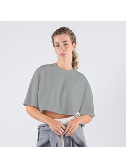 Soft Crop Kadın Açık Yeşil %100 Pamuk Bisiklet Yaka Ekstra Oversize Tişört  | XL