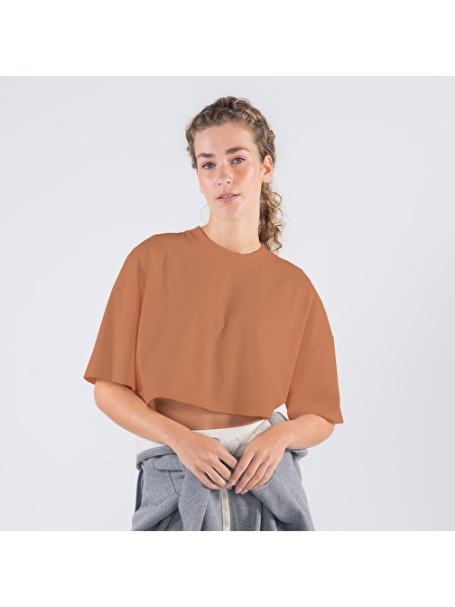 Soft Crop Kadın Yavru Ağzı %100 Pamuk Bisiklet Yaka Ekstra Oversize Tişört  | L