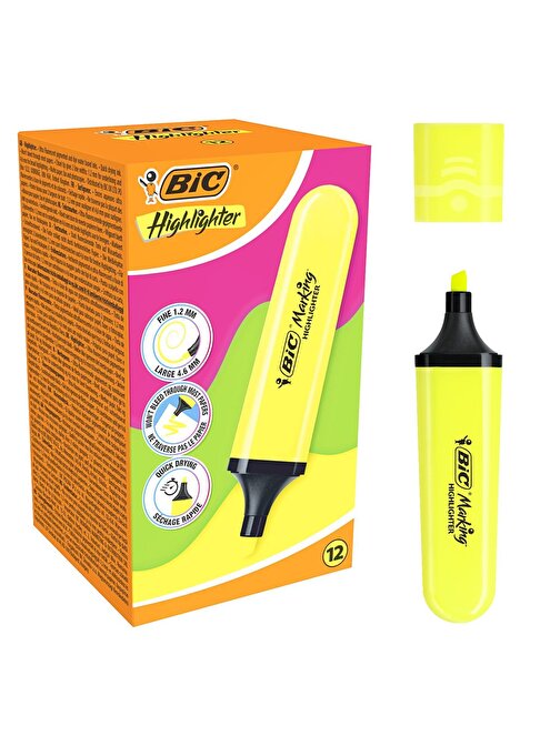 Bic Marking Flat Fosforlu Kalem Sarı 12 Adet