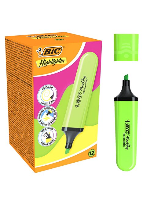 Bic Marking Flat Fosforlu Kalem Yeşil 12 Adet