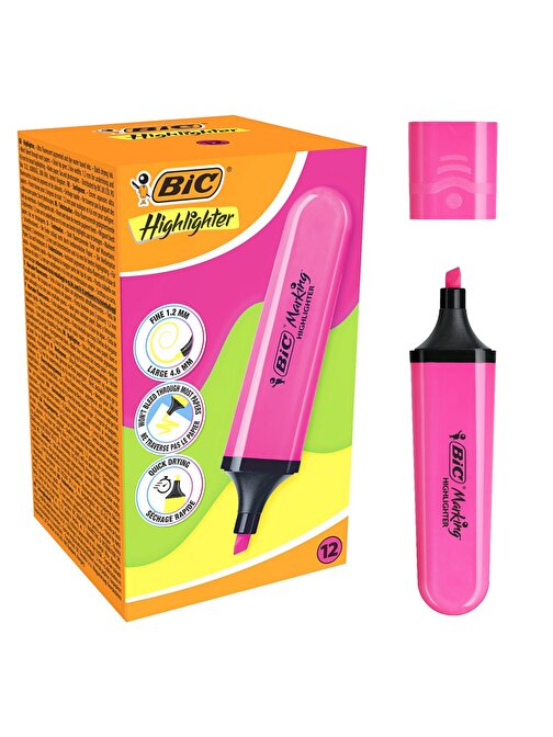 Bic Marking Flat Fosforlu Kalem Pembe 12 Adet