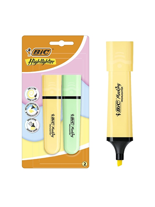 Bic Marking Flat Fosforlu Kalem Pastel Sarı-Yeşil 2 Li