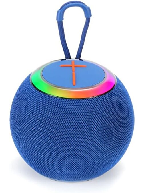 Coverzone RGB Işıklı Kablosuz Bluetooth Speaker Şarjlı Ses Sistemi İç ve Dış Mekan Kullanıma Uygun 130mm x 125mm x 105mm 68D (Mavi)
