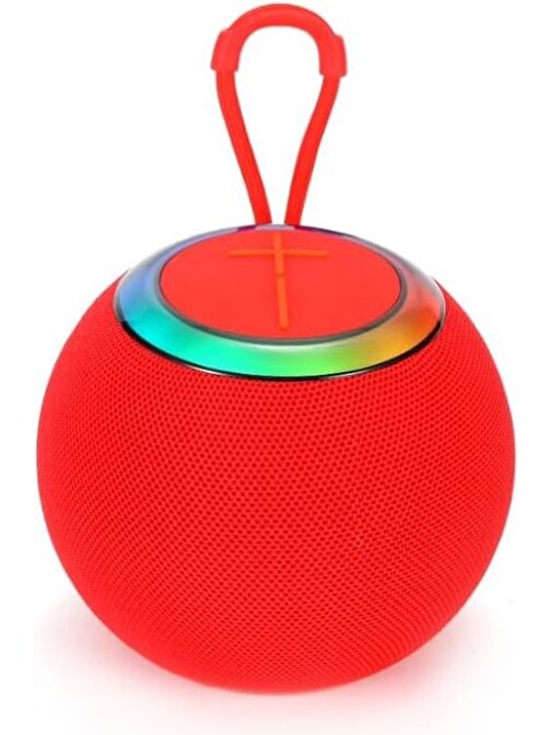 Coverzone RGB Işıklı Kablosuz Bluetooth Speaker Şarjlı Ses Sistemi İç ve Dış Mekan Kullanıma Uygun 130mm x 125mm x 105mm 68D (Kırmızı)