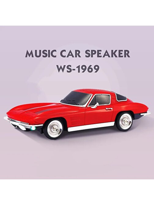 Coverzone Kablosuz Hoparlör Bluetooth Retro Ride 1963 Chevrolet Corvette Klasik Araba Görünümlü Hoparlör ve FM Radyo USB SD AUX Girişli WS-1969 (Kırmızı)