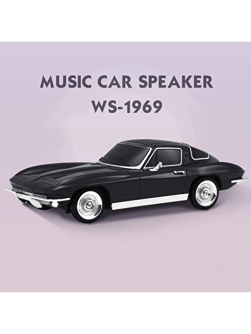 Coverzone Kablosuz Hoparlör Bluetooth Retro Ride 1963 Chevrolet Corvette Klasik Araba Görünümlü Hoparlör ve FM Radyo USB SD AUX Girişli WS-1969 (Siyah)