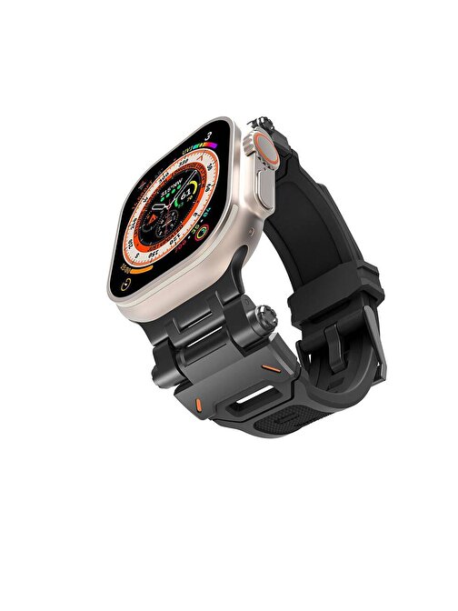 Gpack Apple Watch 7 45mm Kordon Metal Bağlantılı Tokalı Silikon Kayış KRD108 