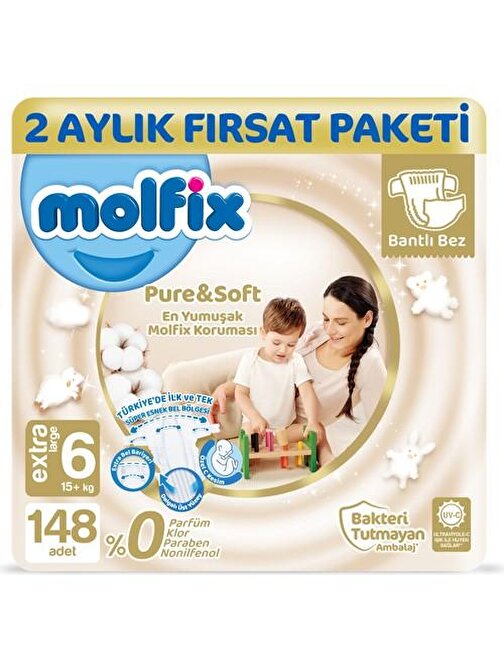 Molfix Pure&Soft 6 Beden Extra Large Aylık Fırsat Paketi 148 Adet