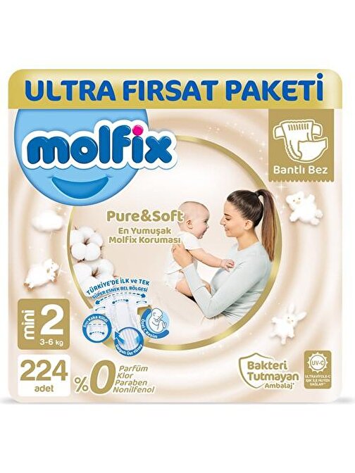 Molfix Pure&Soft 2 Beden Mini Ultra Fırsat Paketi 224 Adet