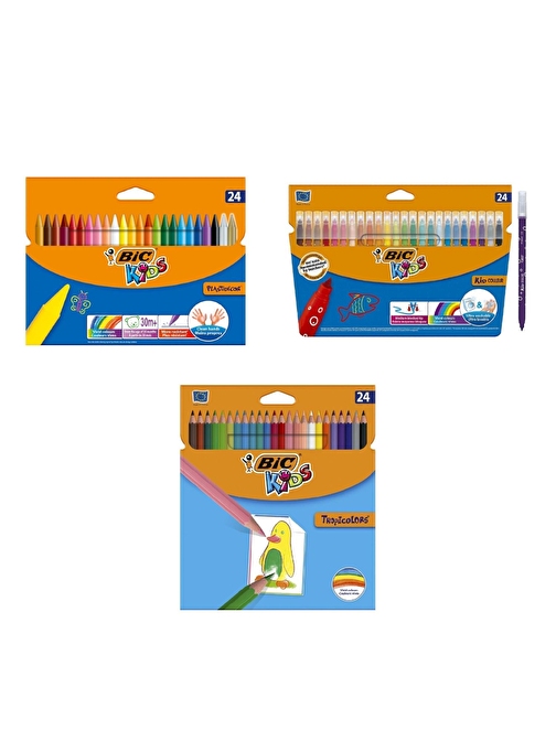 Bic Kids Kuru Boya 24 Lü +Pastel Boya 24 Lü+Keçeli Kalem 24 Lü