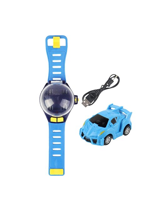 Pazariz Uzak Kumandalı Araba Oyuncak Işıklı Şarjlı Kol Saati Tipi Sevimli RC Araba Mavi