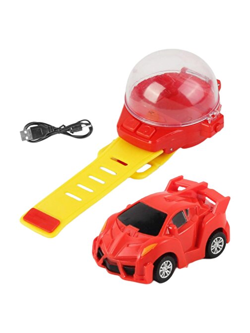 Pazariz Uzak Kumandalı Araba Oyuncak Işıklı Şarjlı Kol Saati Tipi Sevimli RC Araba Kırmızı
