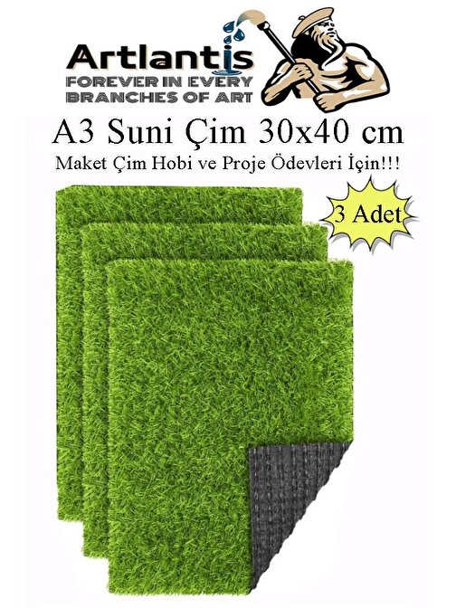 Yapay Çim A3 30x40 cm 3 Adet A3 Boyutunda Maket Çim Dekorati Yapay Çim Halı Teraryum Suni Çim