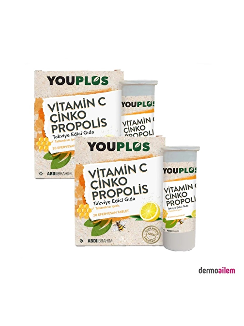 YouPlus Vitamin C Çinko Propolis 20 Efervesan Tablet 2'li Paket